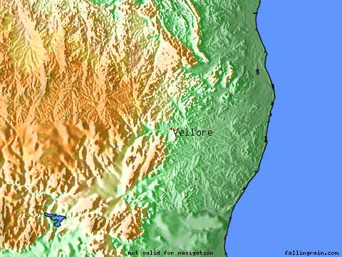 Vellore on map of South India